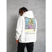 Efnaz Style Erkek Patel Six Baskılı Kapüşonlu Sweat - Beyaz
