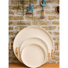 Özgürce Ahşap Kulplu Çay ve Kahvaltı Tepsi Seti, 3'lü, 30-40 cm