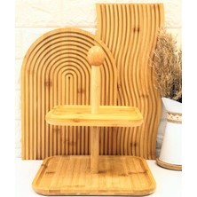 Özgürce Bambu Kare 2 Katlı Sunumluk, Kurabiye ve Şekerlik, Peynirlik 20X25 cm