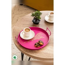 Özgürce 24 cm Yuvarlak Metal Tepsi, Kulplu Sunum ve Çay Servisi Ferah