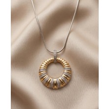 Mervan Takı Kadın Gold Silver Çelik Halka Kolye Taş Detaylı Modern Tasarım