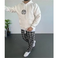 Efnaz Style Erkek Baskılı Üç Iplik Kapüşonlu Oversize Sweatshirt - Beyaz