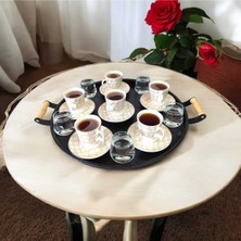 Özgürce Ahşap Kulplu Büyük Metal Çay Tepsisi, Kahvaltı ve Sunum Için Ideal