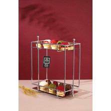 Özgürce Dikdörtgen Gümüş Aynalı Kahve Yanı Sunumluk ve Dekorasyon Organizer