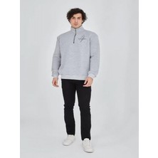 Efnaz Style Erkek Yarım Fermuarlı Baskılı Sweat - Gri