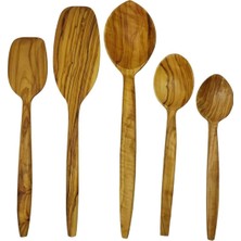 Özgürce El Yapımı Doğal Zeytin Ahşap Mutfak Seti 5 Parça, Tahta Kaşık ve Spatula