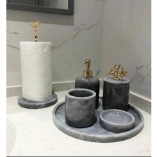 PremiumPort Şık Gri Mermer Banyo Seti, Zarif ve Dayanıklı Tasarım