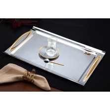 Özgürce Şık Çelik Çay Tepsisi 32-48 Cm, Gold Renk, Dayanıklı ve Estetik Tasarım
