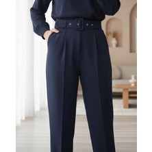 Moda Morfo Kalın Kemerli Kumaş Pantalon   -Laci
