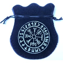 Tamgacrafts Vegvisir Tılsım Baskılı Büyük Siyah Kadife Kese 12X15 cm Rune Saklama Kesesi
