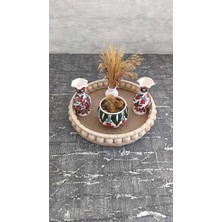 Özgürce Yuvarlak Ahşap Dekoratif Tepsi, Boncuklu Tasarım, 24 Cm, Şık Sunum Aracı