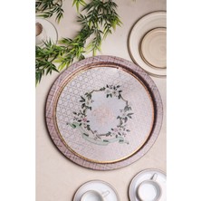 Özgürce Yuvarlak 32 cm Desenli Tepsi, Şık ve Dayanıklı Ev Dekorasyonu