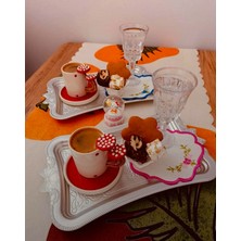 Özgürce 6'lı Gümüş Kurdale Kahve Sunumluk Tepsi, Altın Renk, Plastik, Kelebek Desenli