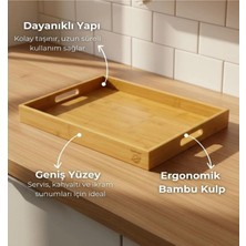 Özgürce Büyük Boy Bambu Servis Tepsi, Şık ve Dayanıklı Sunum Aracı