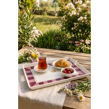 Özgürce Şık Çizgili Servis Tepsisi 38X28X3,5 Cm, Bordo Renk