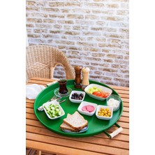 Özgürce 51 cm Yeşil Yuvarlak Metal Tepsi, Ahşap Kulplu, Sunum ve Kahvaltı Için Perfect