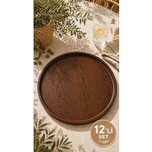 Özgürce 28 cm Yuvarlak Ahşap Sunum Tepsisi, Doğal ve Şık Servis Tabağı Seti