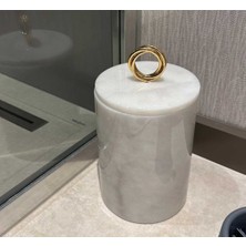 PremiumPort Beyaz Mermer Çöp Kovası, Gold Aksesuarlı Şık Tasarım