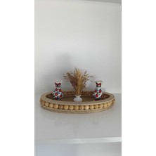 Özgürce Oval Ahşap Boncuklu Dekoratif Tepsi 35X17 Cm, Şık ve Doğal Tasarım