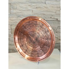 Özgürce El Işçiliği Bakır Tepsi, Baskı Işlemeli, Mat Bakır Renk, 36 cm