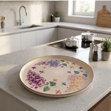 Özgürce Mor Çiçekli Emaye Sunum Tepsisi, 33 Cm, Şık ve Zarif Tasarım