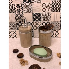 PremiumPort Şık Mermer Desenli Gümüş Detaylı 3'lü Banyo Seti