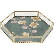 Özgürce Yeşil Altın Cam Tepsi 28X28X4 Cm, Şık ve Dayanıklı Servis Ürünü