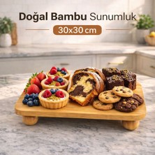 Özgürce Bambu Top Mantar Ayaklı Kare Sunumluk 30X30 Cm, Şık Pasta ve Tatlı Servis Tabağı