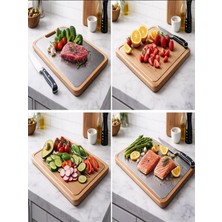 Özgürce Çift Taraflı Paslanmaz Çelik ve Ahşap Kesme Tahtası 24X34CM