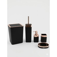 PremiumPort Şık Mat Dokulu 5 Parça Banyo Seti, Rose Gold Şerit Detayları