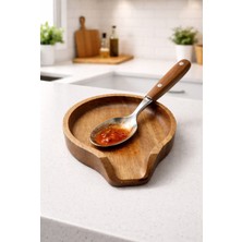 Özgürce Akasya Ağacı Kirli Kaşıklık 13X11 cm Ahşap Kaşık Altlığı, Mutfak Düzeni
