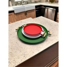 Özgürce 3'lü Ahşap Kulplu Metal Tepsi Seti, Çay ve Sunum Için Şık Tasarım