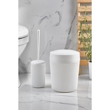 PremiumPort Şık ve Kullanışlı Beyaz Banyo Çöp Kovası ve Tuvalet Fırçası Seti