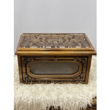 Özgürce El Oyma Ceviz Camekan Sandık, 46X27X27 Cm, Tülbent ve Yazma Saklama Kutusu