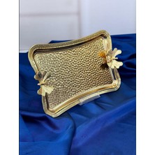 Özgürce Şık Kelebekli Gold Tepsi 26X17 Cm, Zarif ve Kullanışlı Dekorasyon Parçası