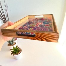 Özgürce El Boyaması Ahşap Dekoratif Tepsi, Vintage Desenli, Servis ve Dekor Için Ideal