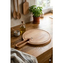 Özgürce El Yapımı Masif Ahşap Yuvarlak Kesme ve Sunum Tabağı 31X21 cm