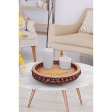 Özgürce Ahşap Boncuklu Yuvarlak Dekoratif Tepsi 25 Cm, Banyo ve Ev Dekoru