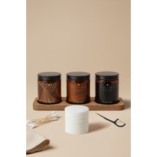 PremiumPort Ahşap Standlı Amber Cam Banyo Organizer Seti, 3'lü, 250 ml