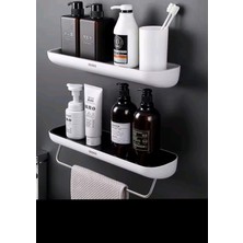 Ecoco Iki Parçalı Duvara Yapışkanlı Banyo ve Mutfak Rafı Set Siyah Beyaz