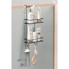 PremiumPort Pratik Askılı Banyo Rafı, Duş Şampuanlık ve Havlu Askısı Organizer