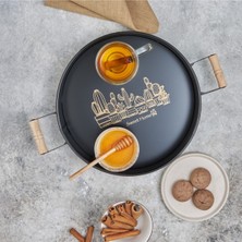 Özgürce Ahşap ve Metal Malzemeden 29 cm Yuvarlak Tepsi, Şık ve Dayanıklı Seçenek