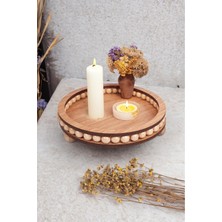 Özgürce Ahşap Boncuklu 25 cm Yuvarlak Dekoratif Tepsi, Banyo ve Ev Dekoru