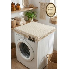 PremiumPort Vintage Püsküllü Dekoratif Çamaşır Makinesi Örtüsü, Şık ve Kullanışlı