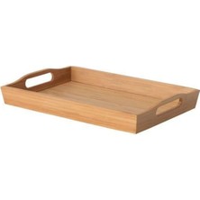 Özgürce Bambu Kare Ahşap Tepsi, 30X22 Cm, Kulplu Sunum ve Servis Tepsisi