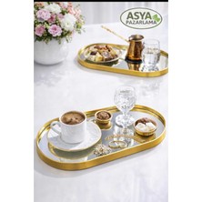 Özgürce Şık Oval Aynalı Sunumluk, Altın Renk Dekoratif Tepsi, Duvara Asılabilir