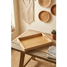Özgürce Doğal Bambu Dikdörtgen Sunum Tepsisi 38X25 Cm, Kulplu, Dekoratif ve Çok Amaçlı