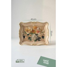 Özgürce Vintage Desenli Gold Detaylı Sunum Tepsisi, 42X33X3 cm