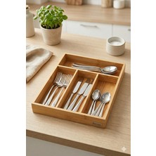 Özgürce Bambu Çekmece Içi 5 Bölmeli Mutfak Organizeri, Doğal Ahşap Kaşıklık