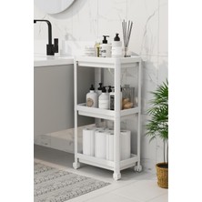 PremiumPort 3 Katlı Beyaz Banyo Raf Ünitesi, Şampuanlık, Havluluk ve Dolap
